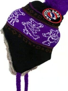Grateful Dead Dancing Bears Ski Hat ~ Purple/Black ~ One Size Fits All ~ New!